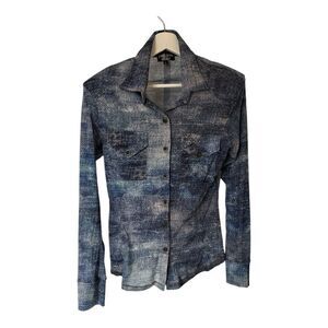 Elegant Blue Patterned Women's Blouse